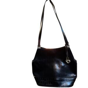 Brighton Black Leather Shoulder Bag W/ Silver Brighton‎ Medallion Heart Vintage